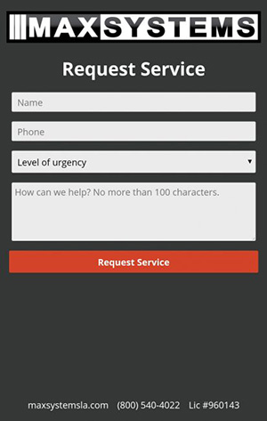 MAXSYSTEMS App Request Service Screen